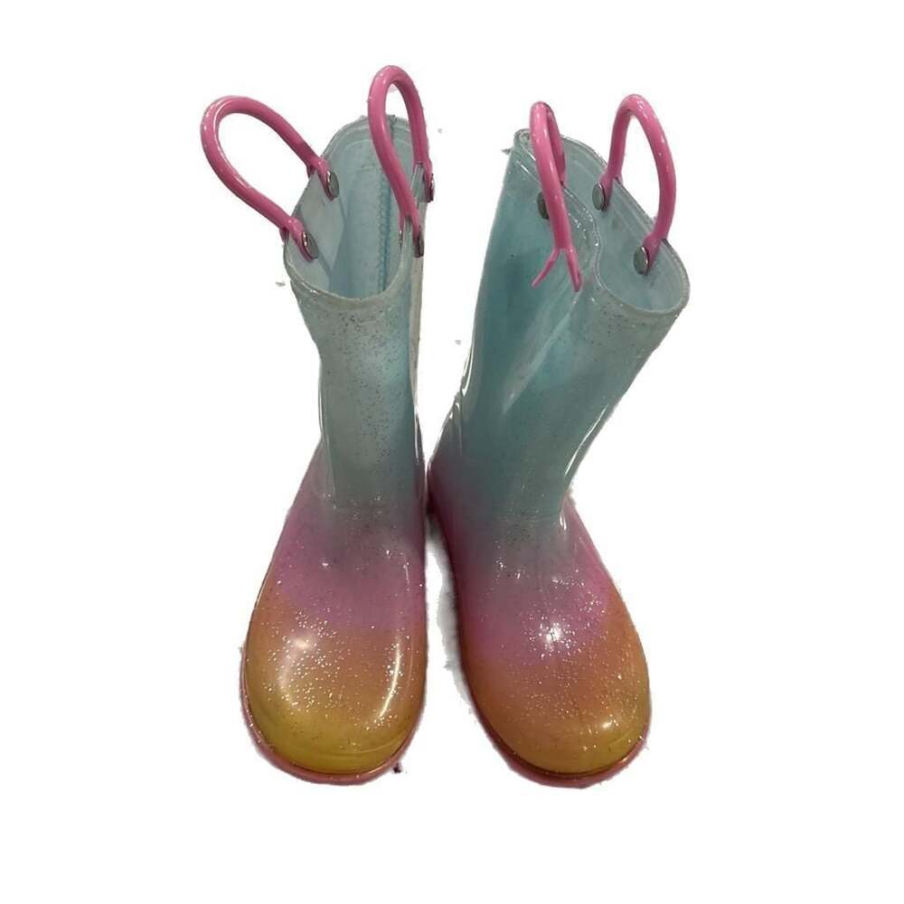 Kids Ombre‎ Glitter Rain Boots Blue Pink Yellow Pull Handles
